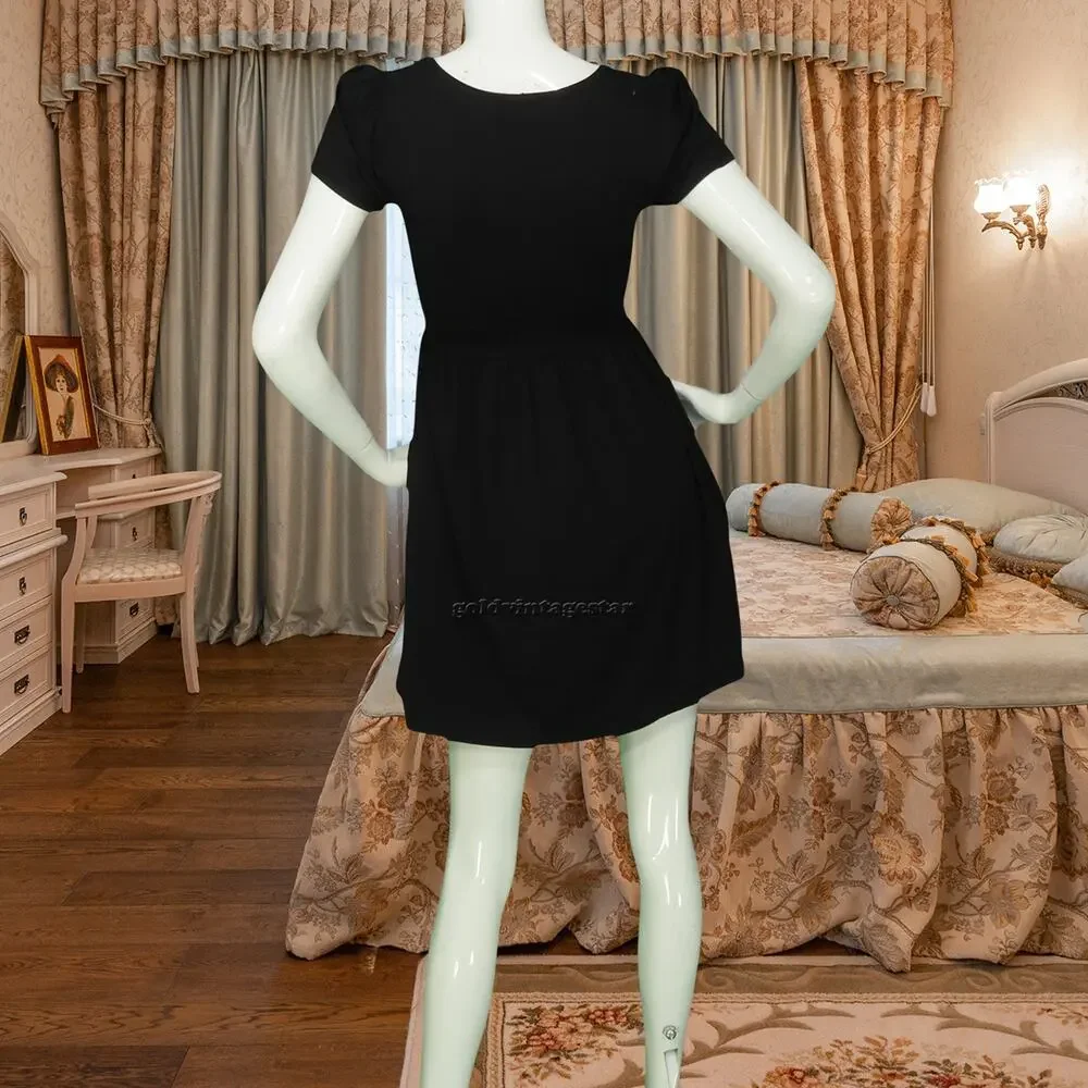 FOREVER 21 Chic Black Skater Dress Puff Sleeve S - Picture 3 of 5